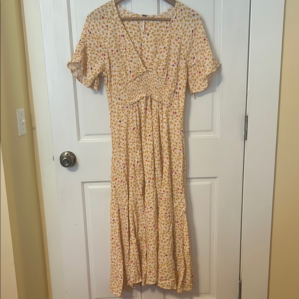 Free People Orange Tan V-Neck Sundress
